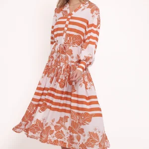 Jules Long Sleeve Dress - White/Orange(XS)